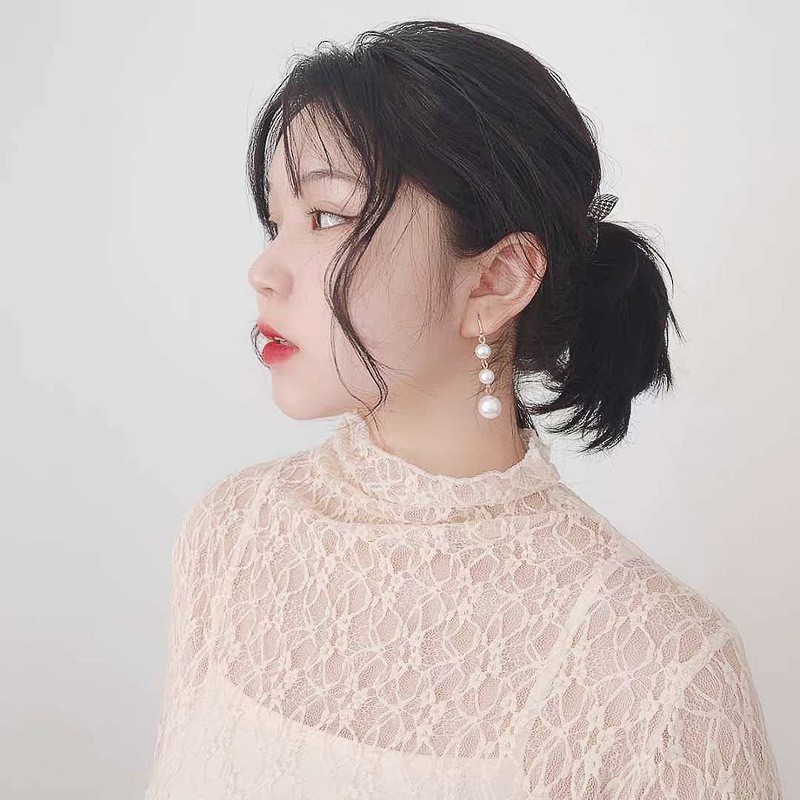 Bông tai nữ chuỗi ngọc thả dài theo gió, phong cách Hàn Quốc - Khuyên tai chuỗi ngọc nữ BT159