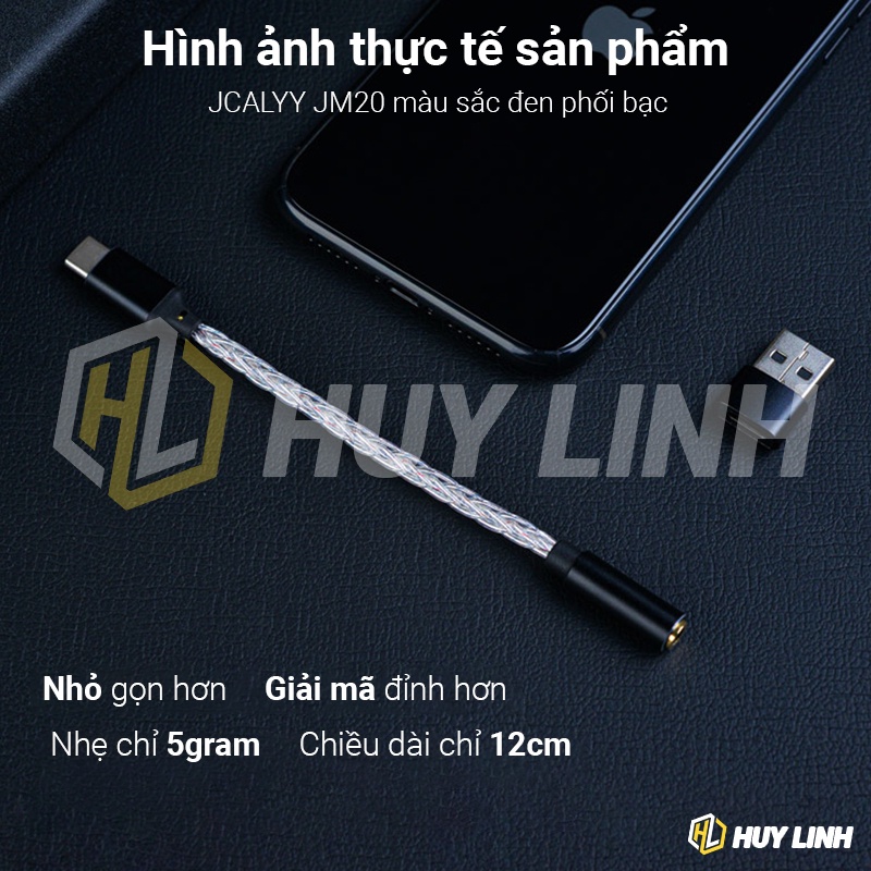 Cáp chuyển đổi tín hiệu âm thanh JCALLY JM20 chip DAC CS43131 cao cấp Type-C ra 3.5mm