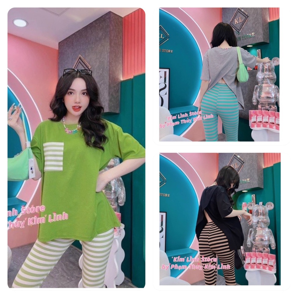 Set Bộ Nữ Thun Quần Legging Dài - Set Bộ Nữ Áo Thun Chéo Tà Sau Lưng (Có Video)
