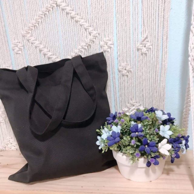 Túi Vải Đeo Vai Tote Bag Đen Trơn Có Khóa Kéo -Mua 10 tặng 1 TT09