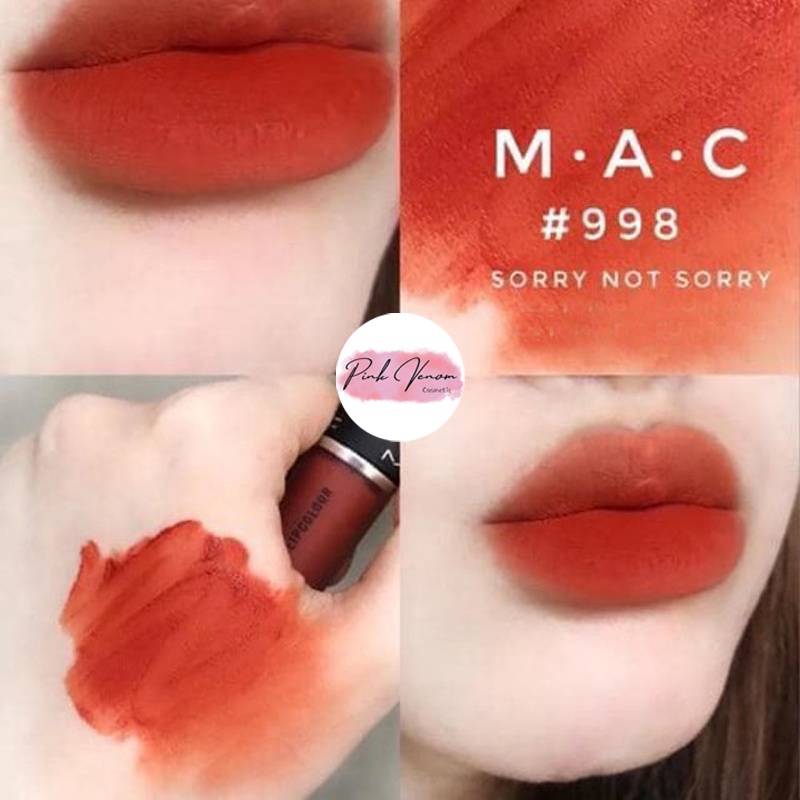 Son Kem MAC 998 Sorry Not Sorry Màu Cam Cháy - Powder Kiss Liquid