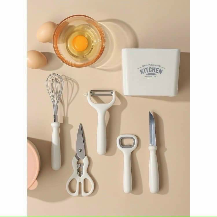 Bộ 6 Món Dụng Cụ Nấu ăn Kitchen Gồm: Kệ Cắm, Dao Gọt, Nạo Vỏ, kéo, Mở Bia, Đánh Trứng