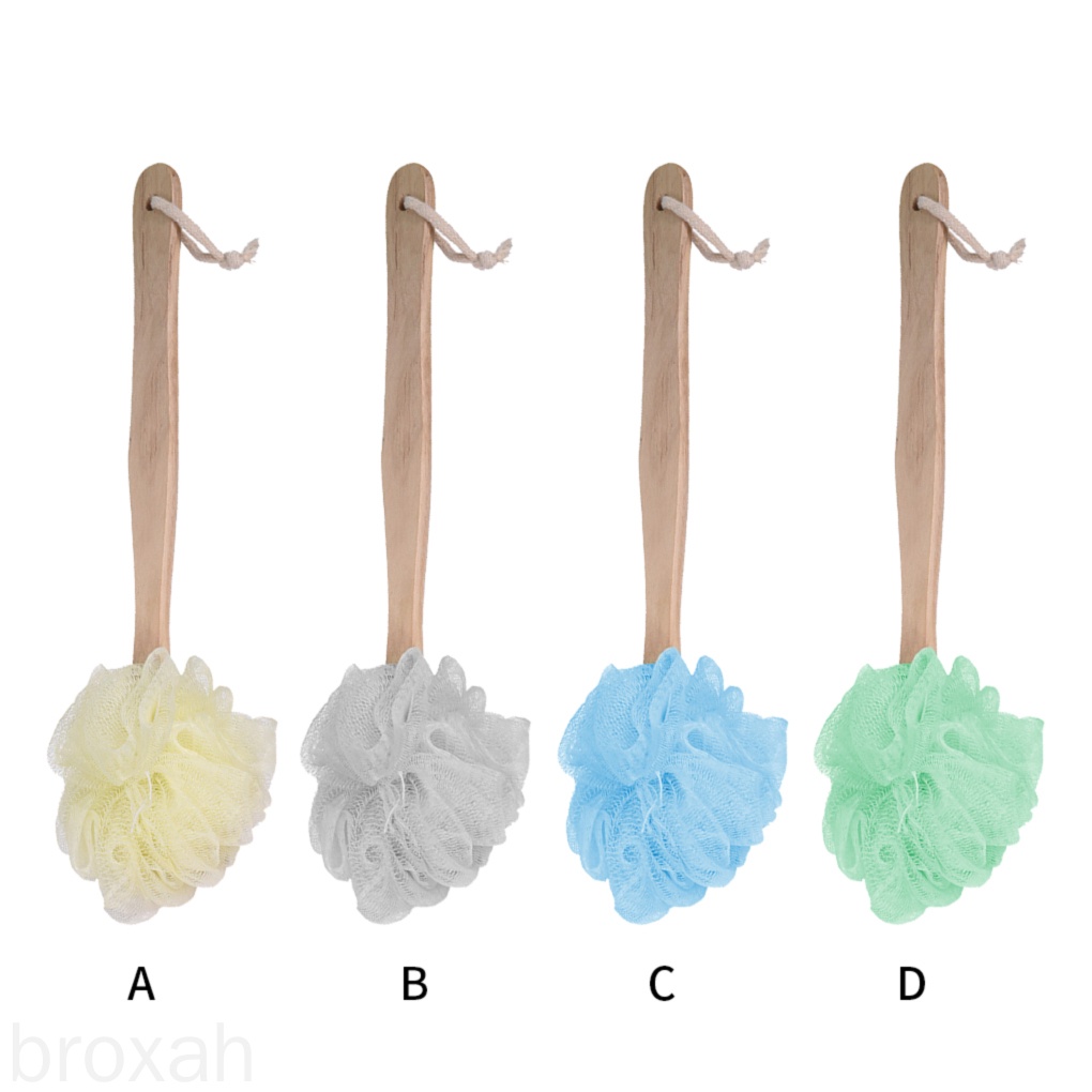 Back Scrubber Exfoliating Shower Body Brush Sponge Scrubbing Ball with Long Wooden Handle broxah