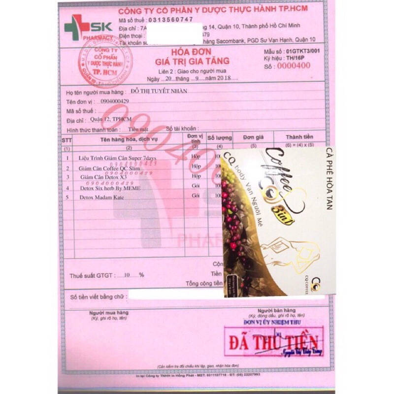 CÀ PHÊ GIẢM CÂN CQ HỘP 10 gói