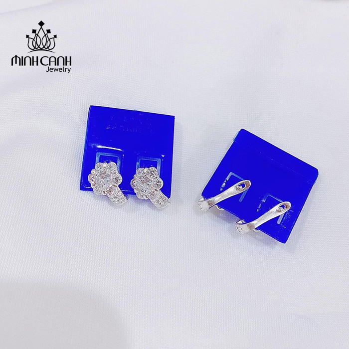 Bông Tai Bạc Khóa Bấm Họa Tiết Hình Hoa - Minh Canh Jewelry
