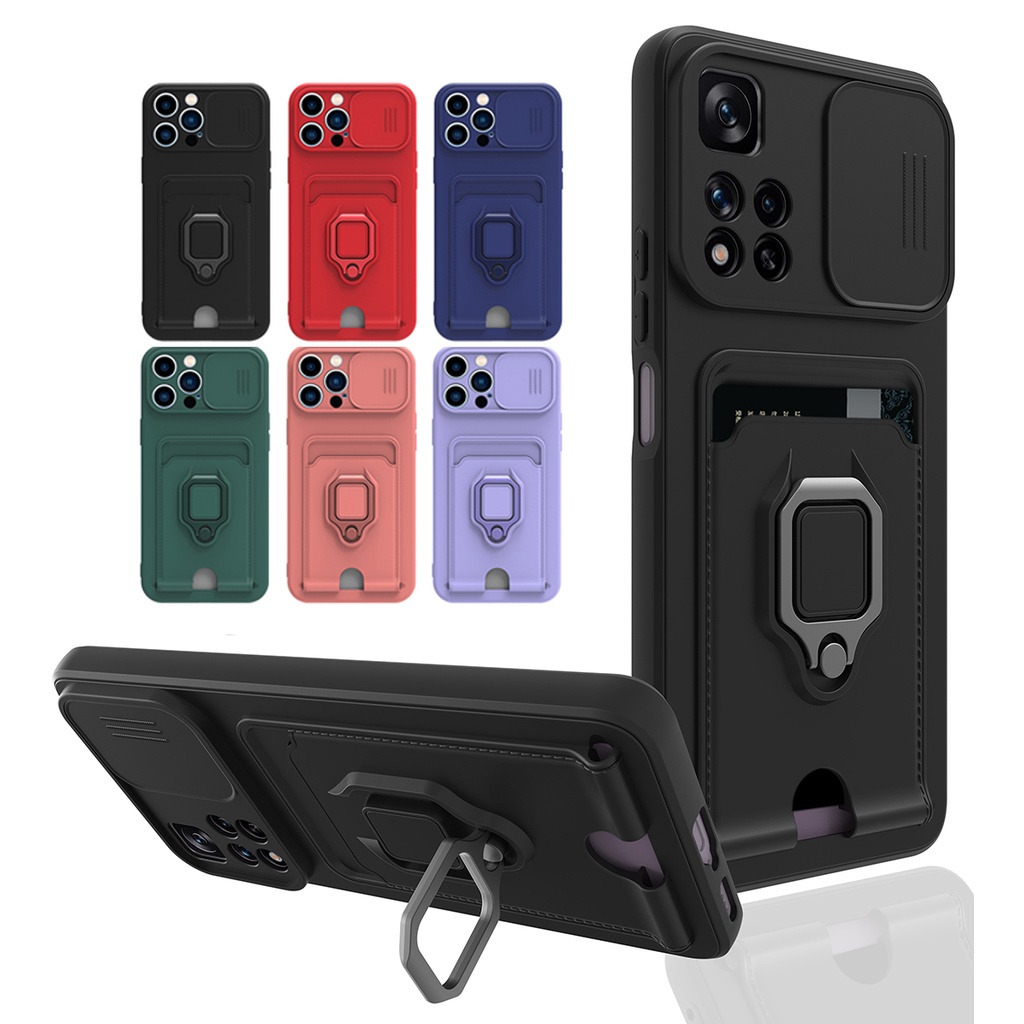 Ốp Điện Thoại Mềm Có Vòng Đỡ Và Ngăn Đựng Thẻ Bảo Vệ Ống Kính Máy Ảnh Cho Xiaomi 11 Lite Redmi Note 11 Pro 11S