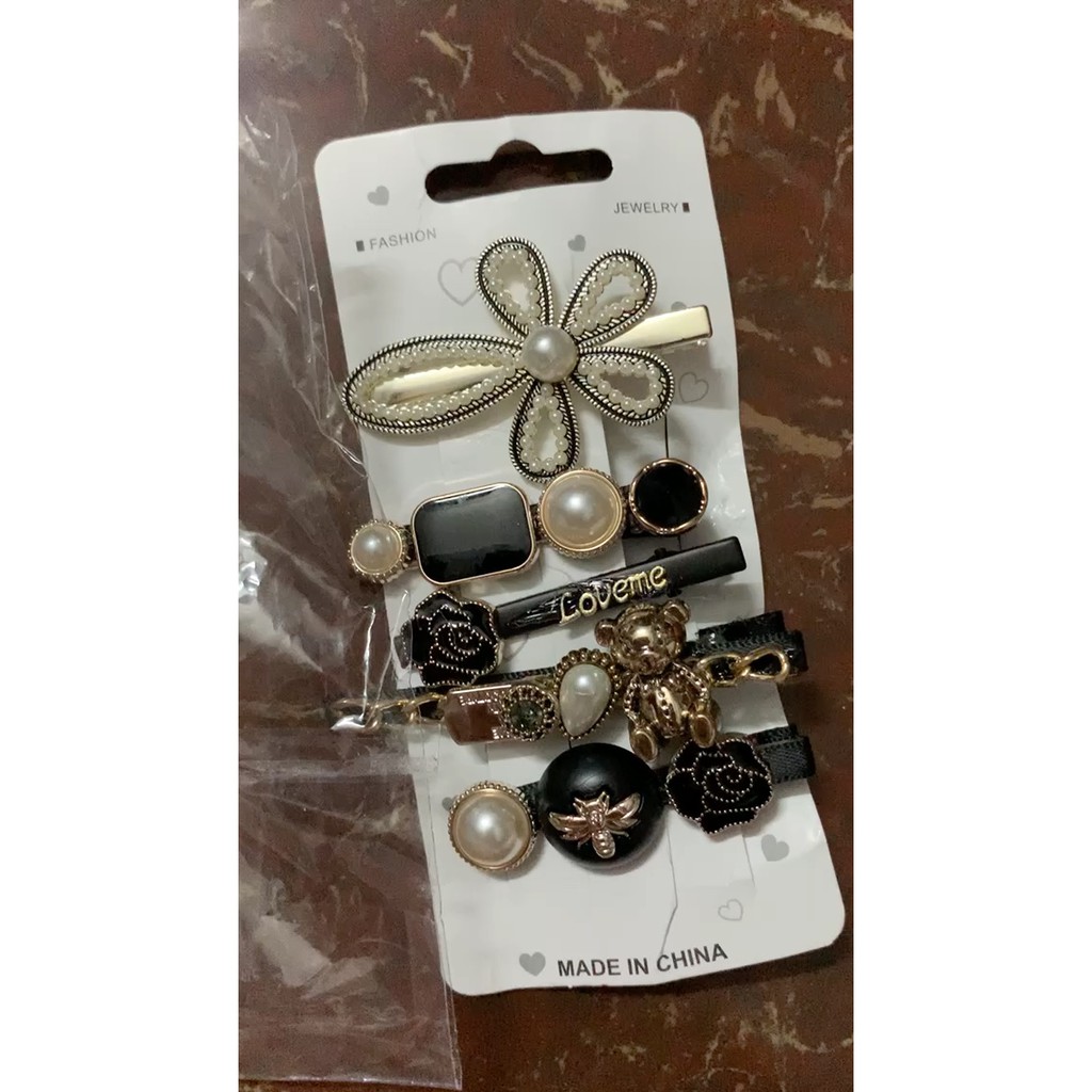 Set 5c Kẹp tóc Hàn Quốc gắn đá màu cực hot - 1 set 5 cái hình dáng khác nhau