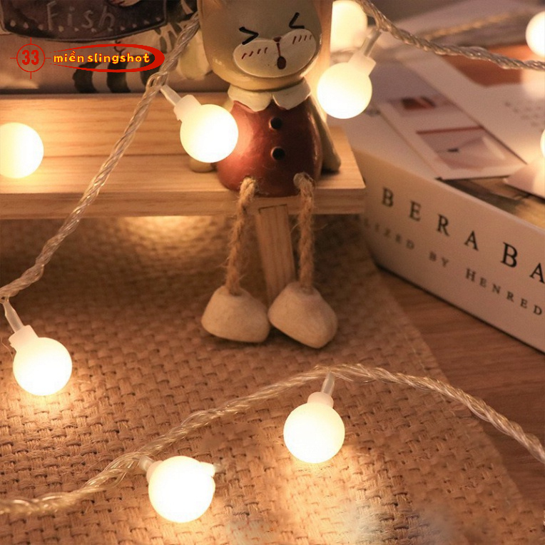 Đèn LED trang trí dây bóng tròn vàng ấm không nháy dùng pin tiện lợi, dùng đi du lịch cắm trại dã ngoại tiện lợi-DCP7