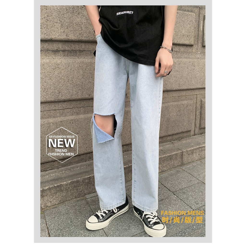 Quần Baggy Ống Rộng - Quần Jean Nam - quần bò nam- CHuẩn Hotboy Hàn quốc( xx - rách tam giác) | BigBuy360 - bigbuy360.vn