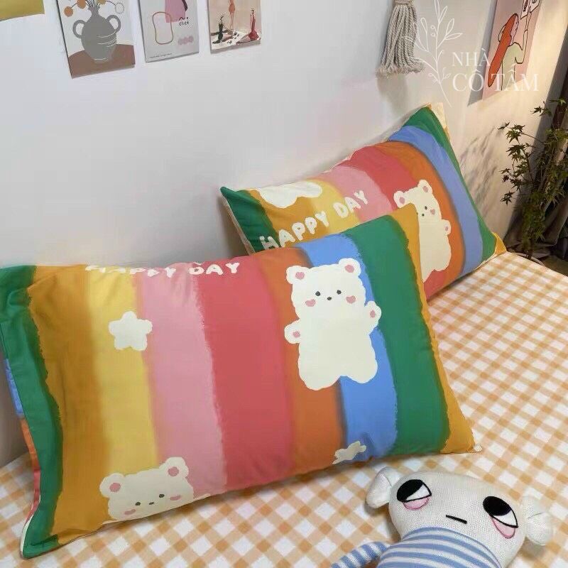 Bộ Chăn Ga Gối Cầu Vồng Giá Rẻ. Họa Tiết Gấu. Chất vải Cotton Poly đẹp dày dặn