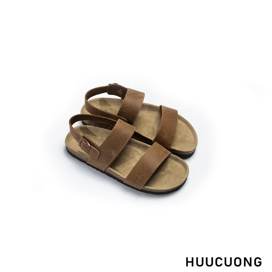 (BẢO HÀNH 6 THÁNG) Sandal 2 quai da bò nâu / đen đế trấu - Hàng chính hãng Hữu Cường, da thật, chịu nước