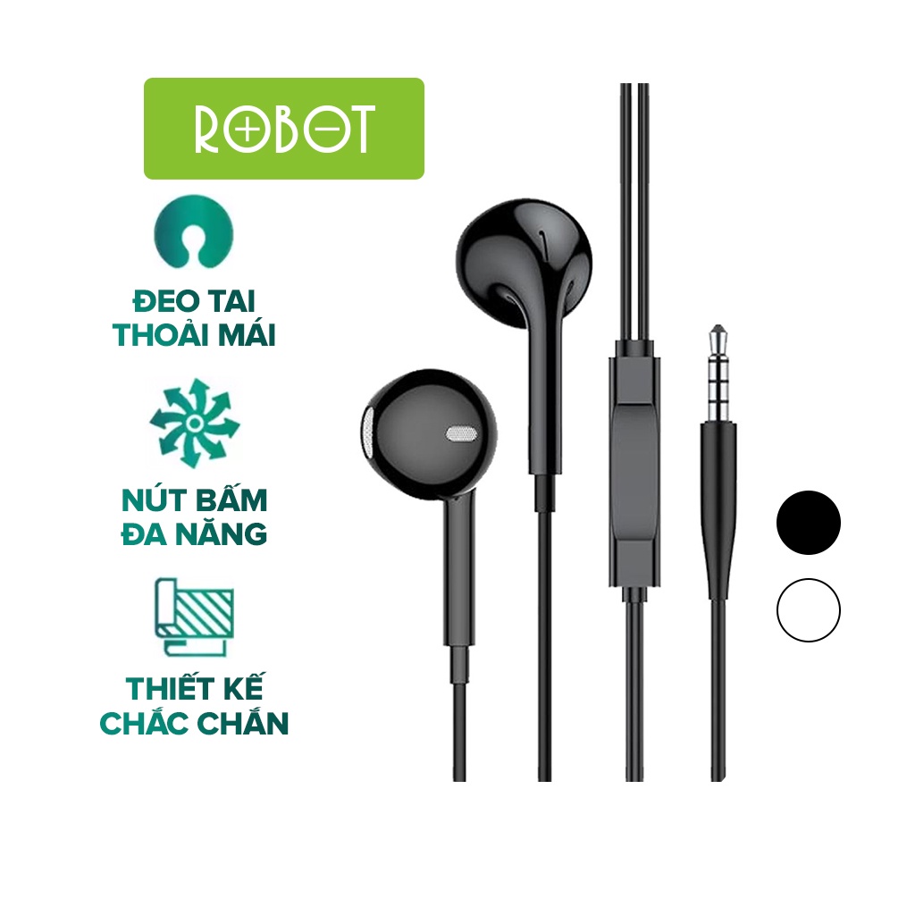 Tai Nghe Nhét Tai Có Dây ROBOT RE10 Cổng Kết Nối 3.5mm - Âm Thanh HD Sắc Nét Nghe Nhạc Đàm Thoại