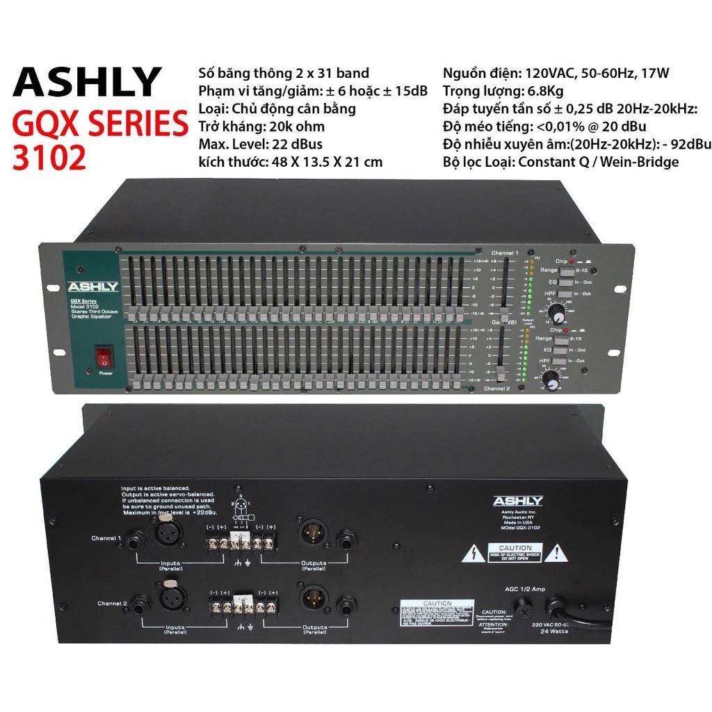[Mã ELHACE giảm 4% đơn 300K] Thiết bị lọc âm thanh Equalizer Ashly GQX-3102