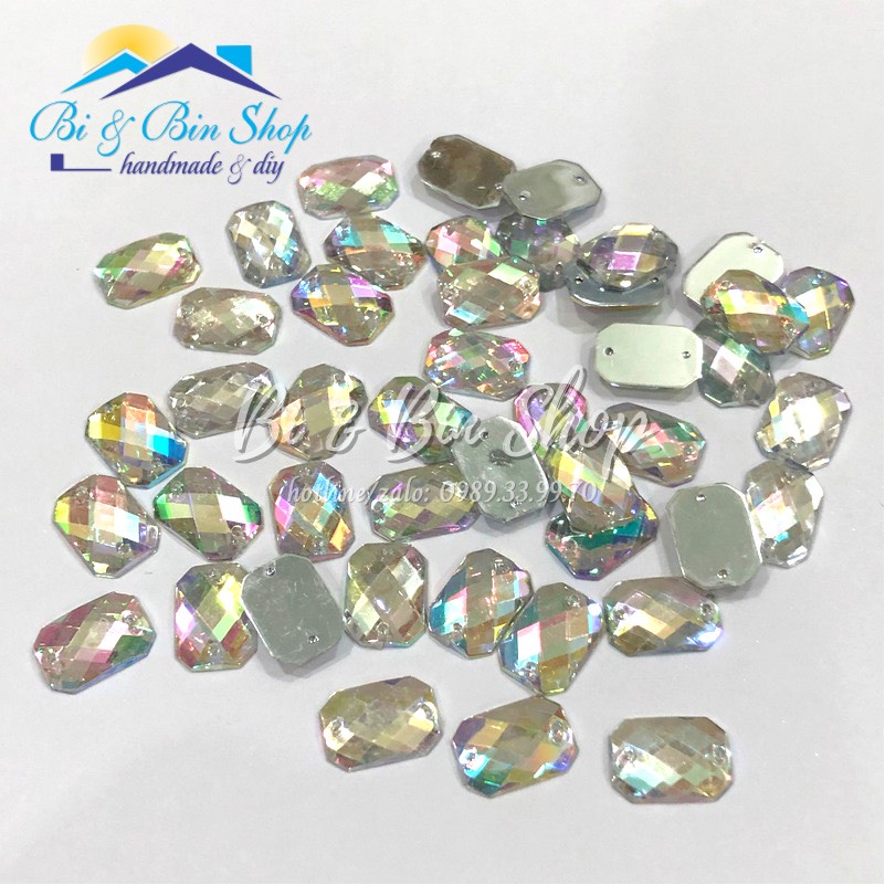 Đá Kết Chữ Nhật Trắng Cừ AB Đính Kết Trang Phục