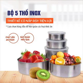 Bộ 5 thố inox có nắp đậy (10cm, 12cm, 14cm, 16cm và 18cm)