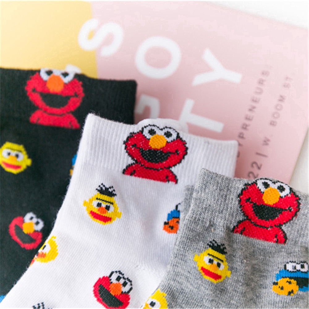 Vớ Cotton Cổ Ngắn In Hình Hoạt Hình Sesame Street Dễ Thương