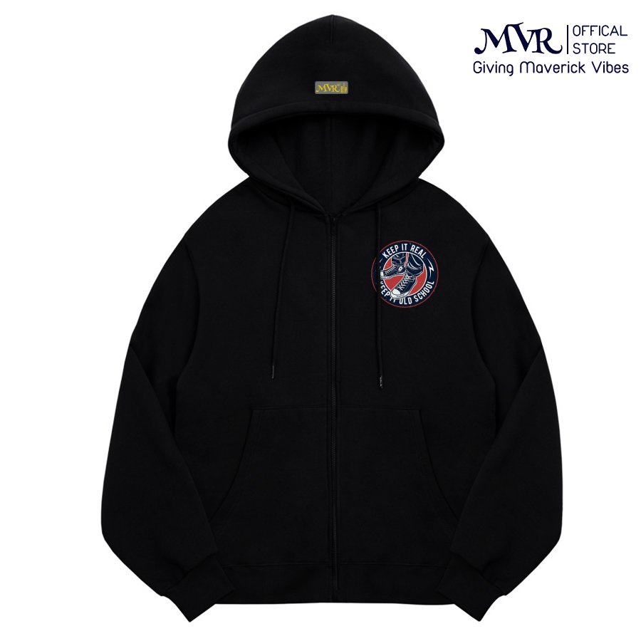 Áo khoác hoodie zip khóa kéo chống nắng vải cotton da cá dầy phong cách Old School kk9001