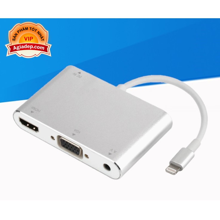 Cáp nối iPhone với đầu dây HDMI hoặc VGA (Lightning to HDMI và VGA Audio) - Bản to, Bền tốt của Agiadep.com