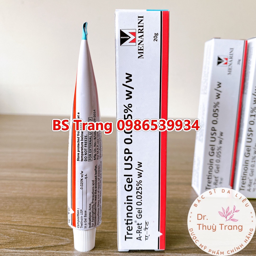 Tretinoin Aret Ấn Độ 0,025% - 0.05% - 0.1% Dạng Gel USP giảm mụn ẩn mụn đầu đen tái tạo da trẻ khỏe hiệu quả