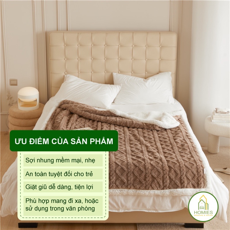 Chăn len lông cừu TAFURONG làm ấm nhanh, trọng lượng 2kg5 - Kích thước 2m x 2m3 mẫu mới nhất