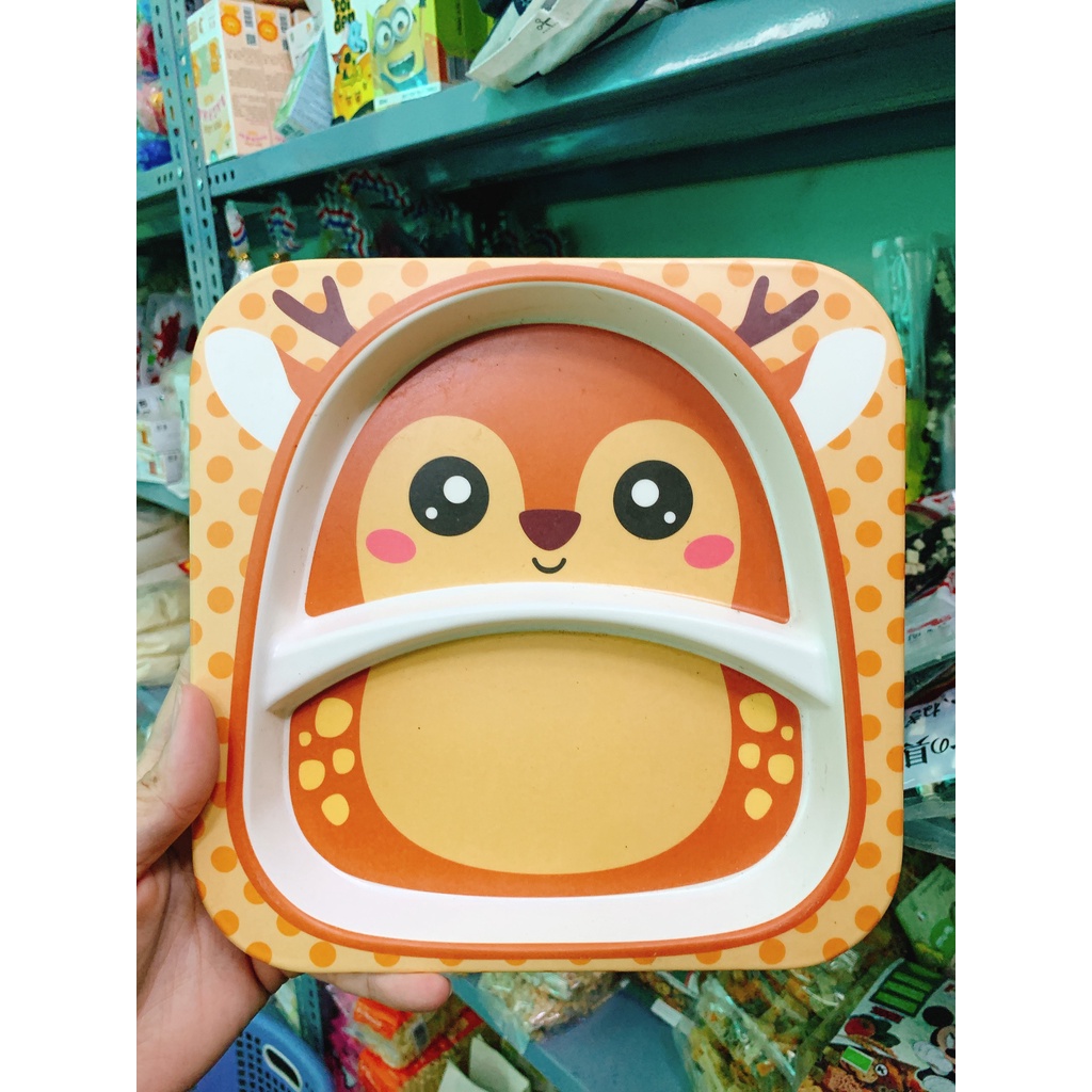 Khay bát ăn dặm chia ngăn sợi tre bamboo cho bé nhiều hình dễ thương