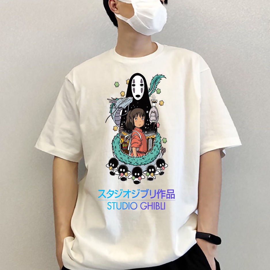 Áo thun nam nữ tay lỡ vải cotton form rộng màu trắng Hạ Băng Designs - Ghibli 003