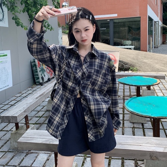 ZHELIHANGFEI Áo kẻ sọc cổ điển dài tay chống nắng áo sơ mi dáng rộng đa năng