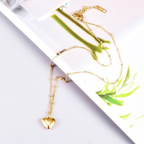 Dây Chuyền Bi Mặt Trái Tim Titan Ko Đen TT 3318