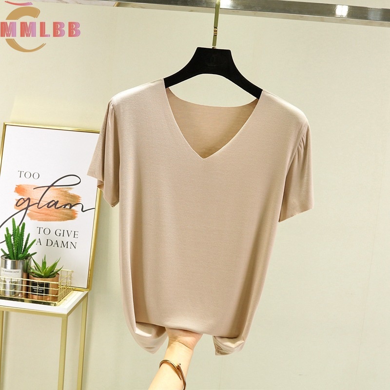 Áo Thun NgắN Tay Cổ Chữ V MàU Trơn Cho Nữ
