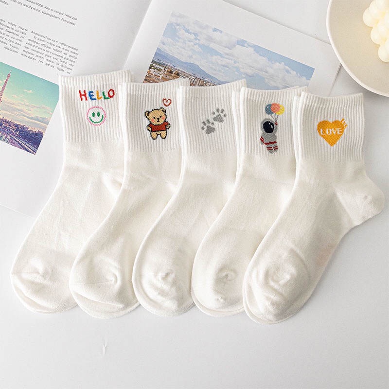 Tất cổ cao nữ trắng hình cute Vớ chân dài vải dày thời trang Hàn Quốc - Only Store