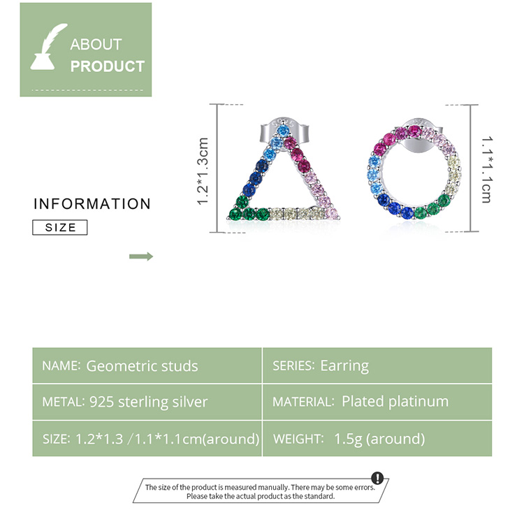 Khuyên tai Bamoer BSE482 làm bằng bạc 925  Platinum đính đá đầy màu sắc