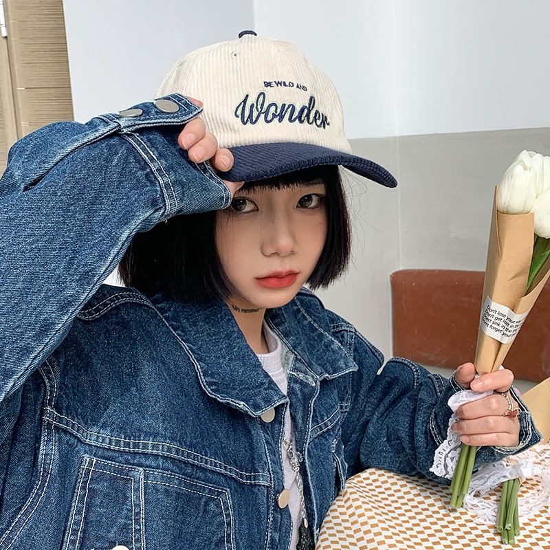 Mũ lưỡi trai vải nhung mềm mại thêu họa tiết phong cách retro thời trang thu đông cho nam và nữ