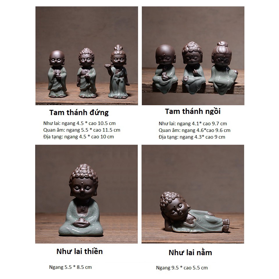 Tượng gốm men sứ Tam thánh tây phương mini nhiều mẫu, tượng gốm tử sa cao cấp trang trí khay trà, phong thủy