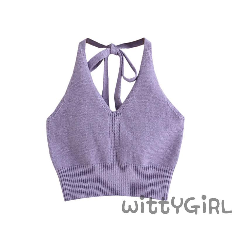 Áo croptop dệt kim cổ chữ V không tay màu sắc thời trang cho nữ
 | BigBuy360 - bigbuy360.vn