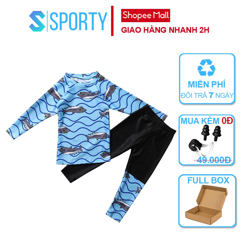 Đồ Bơi Trẻ Em - Áo Bơi Dài Tay Cho Bé Trai Kèm Quần Dài Mẫu Đàn Cá SPORTY