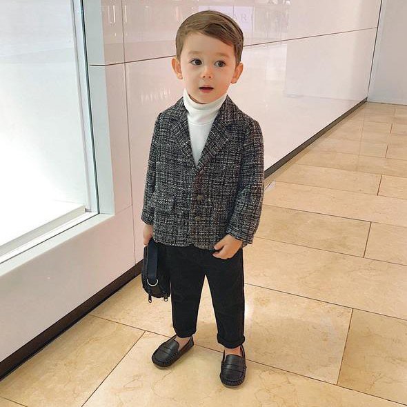 Áo Khoác Dạ Tweed Trẻ Em Kiểu Dáng Hàn Quốc, Blazer Cho Bé Trai Từ 10 Đến 22Kg Mầm Store