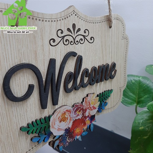 Bảng gỗ decor  💦FREESHIP 50k💦 Bảng gỗ trang tri cửa phòng chủ đề WELCOME , hoa văn khắc lazer in nổi vô cùng độc đáo