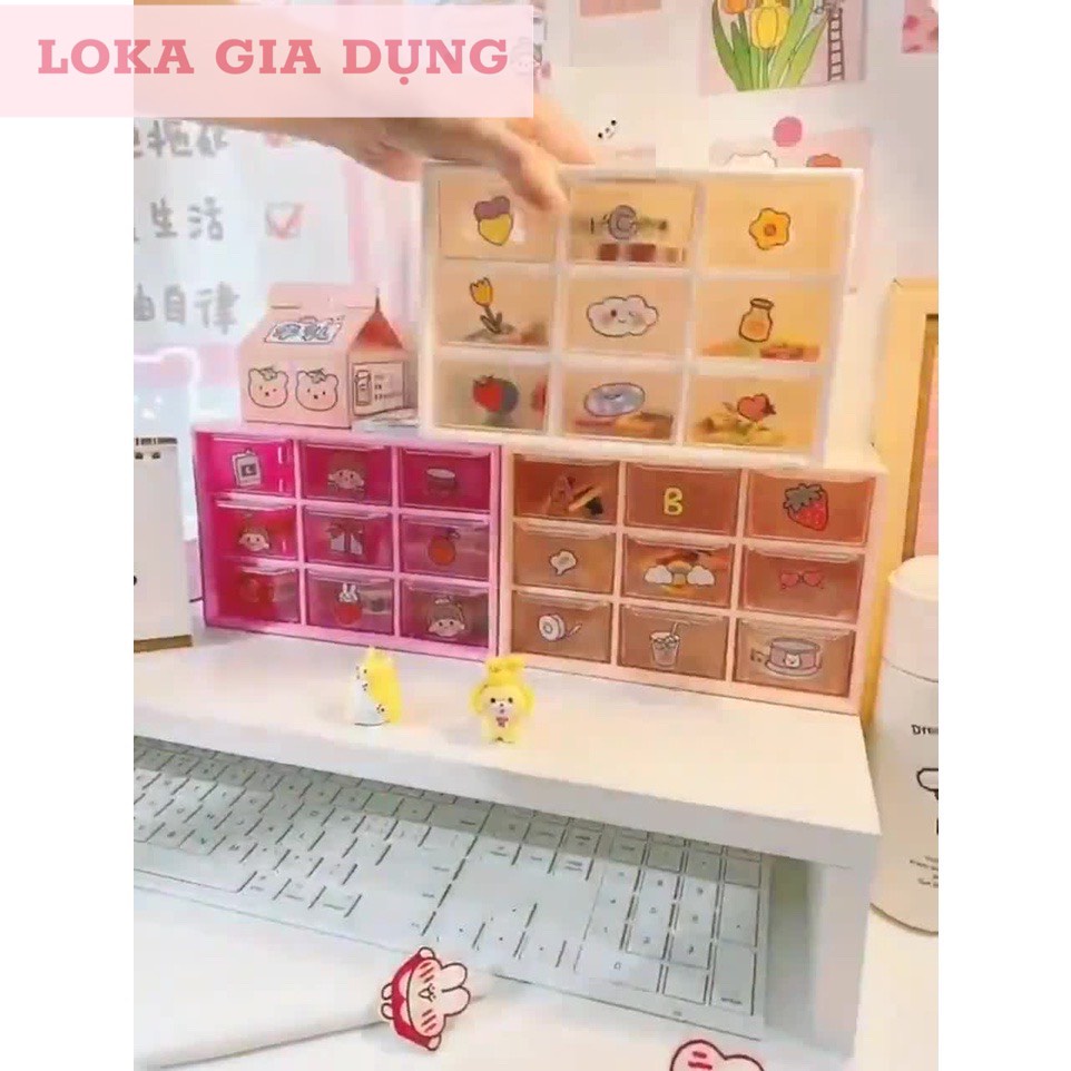 LOKA 02: Tủ nhựa, kệ 9 ngăn đựng đồ bàn học TẶNG kèm sticker, hộp nhựa đa năng 9 ô