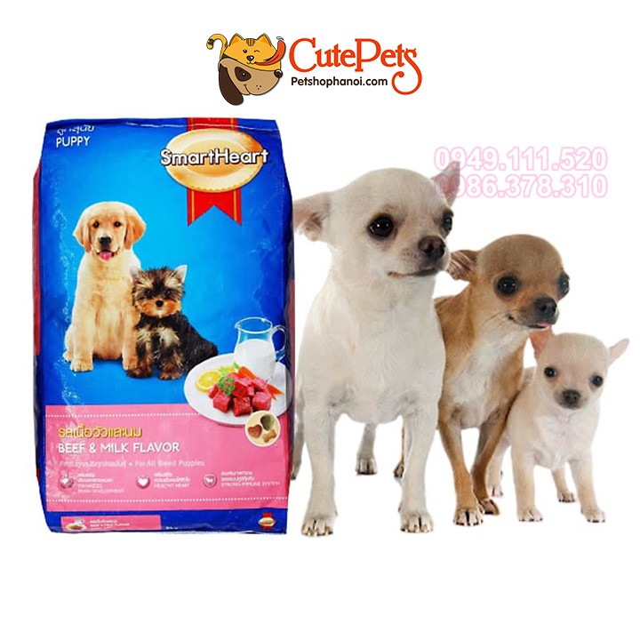 Thức ăn cho chó con Smart Heart Puppy 400g Vị thịt bò và sữa, hạt cho chó giá rẻ - CutePets