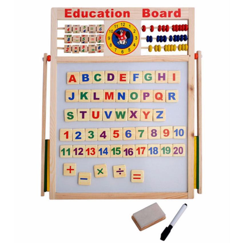 Bảng chữ và số gỗ 2 mặt Education Board cho bé - Bảng chữ số bằng gỗ gắn nam châm bảng chữ cái nam châm cao cấp