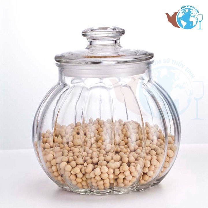 Hũ thủy tinh trái bí đựng gia vị, thực phẩm dung tích 750ml