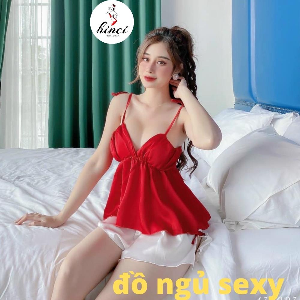 Đồ ngủ sexy- bộ ngủ 2 dây cổ sẻ sâu gợi cảm, chất liệu satin mềm mịn [DN4]