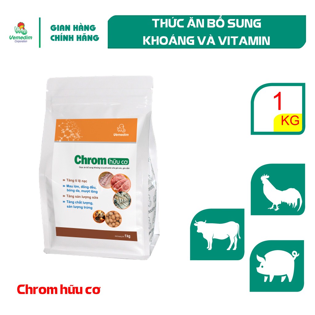 Vemedim CHROM hữu cơ, thức ăn bổ sung khoáng và vitamin cho gia súc, gia cầm, gói 1kg