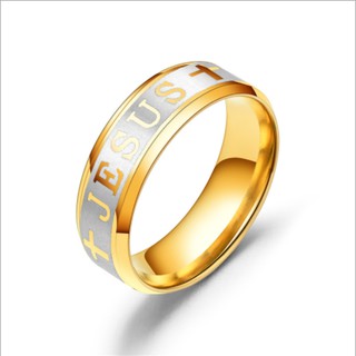 Nhẫn titan hình thánh giá khắc chữ nổi Jesus thời trang cá tính nhẫn nam và nữ