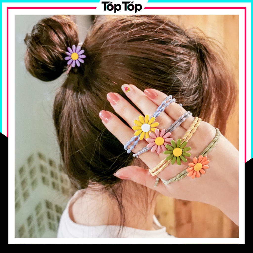 Dây buộc tóc hoa cúc nhí Hàn Quốc, dây chun đôi cực bền co giãn thoải mái đủ màu sắc