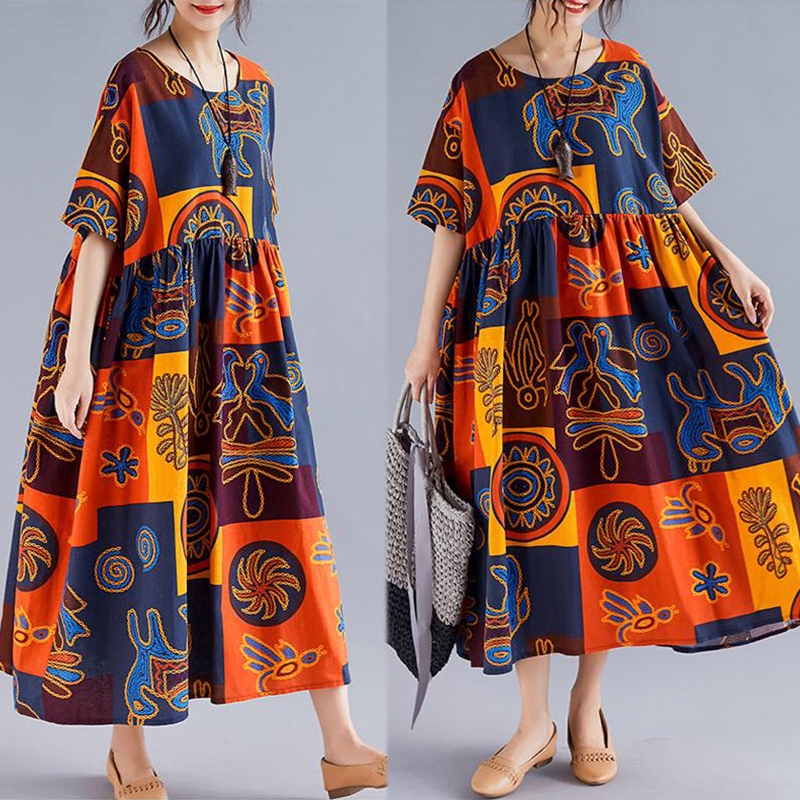 Đầm maxi ZANZEA dáng rộng tay cánh dơi in họa tiết thời trang cho nữ