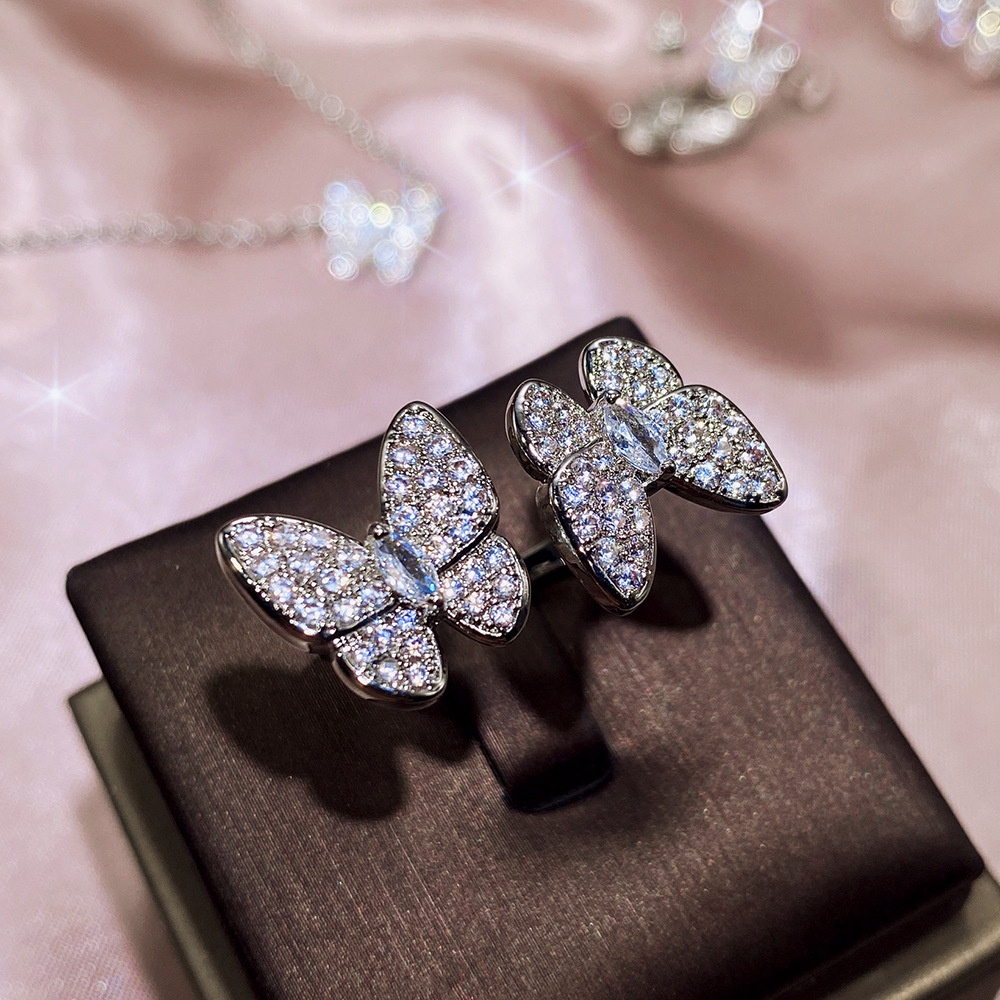 Bộ trang sức, Set Dây chuyền, Bông tai, Nhẫn nữ hình bướm đính đá cao cấp sang trọng Mely - HA81