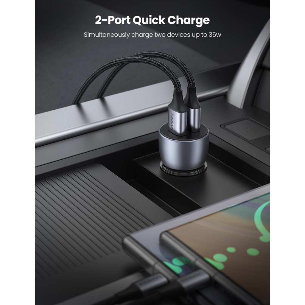 Cốc sạc nhanh Ugreen 4.0 3.0 QC PD USB từ nhôm chuyên dụng cho xe hơi
