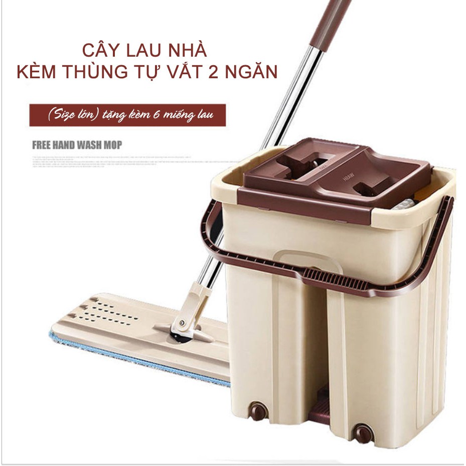 Bộ cây lau nhà💘free ship - hàng chất lượng💘 tự vắt thông minh kèm thùng vắt 2 ngăn xoay 360 độ tiện dụng ( size lớn)