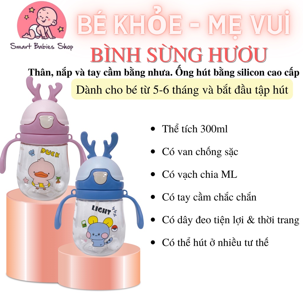 Bình tập hút tập uống nước, sữa có van chống sặc cho bé